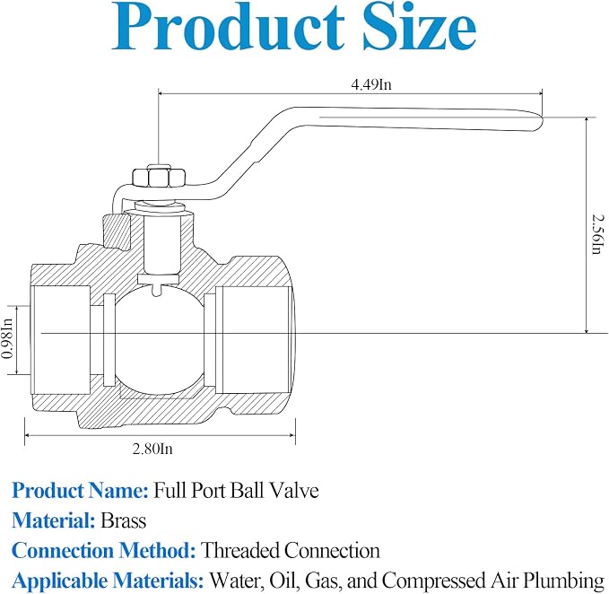 WiseWater 1" NPT Full Port Brass Ball Valve, UPC Certified, 600 WOG, Plumbing - Image 2