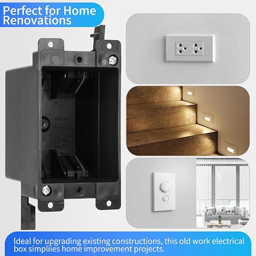 Old Work Electrical Black Box 1-Gang, Home Improvement PVC Electrical Junction - Image 3