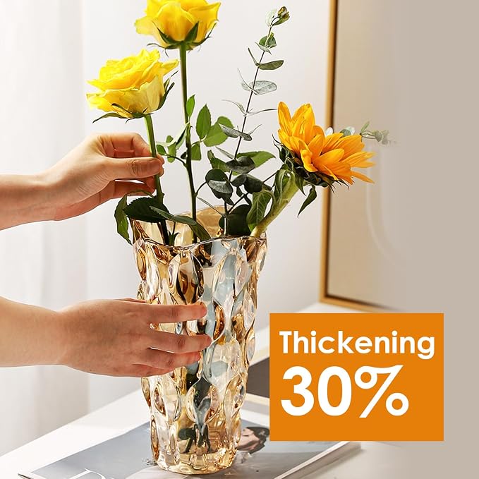 CEMABT Amber Glass Vase for Centerpieces, 9.4-inch Height, 5.1-inch Opening - Image 2