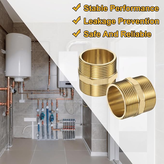 PATIKIL Brass Pipe Fitting, 1-1/2" BSP Male x 1-1/2" BSP Male Thread Connector - Image 5