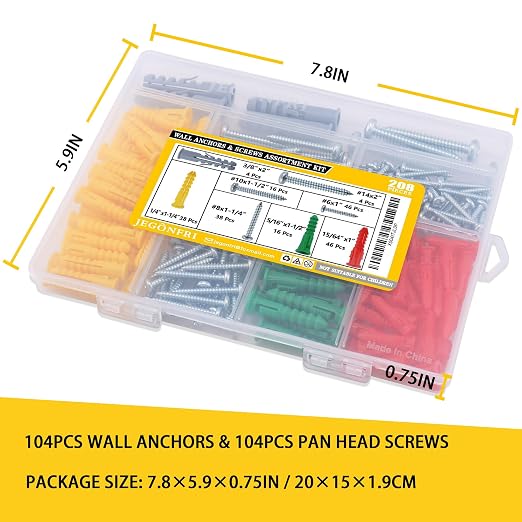 JEGONFRI 208PCS Drywall Anchors & Screws Kit, 4 Sizes, Wall Anchors | Versatile - Image 7