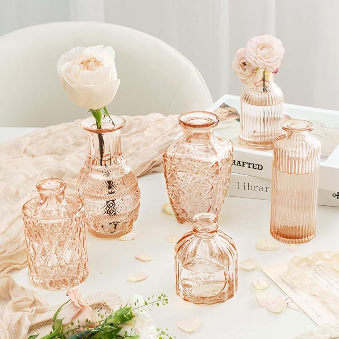 Clear Amber Gold Glass Bud Vase Set of 12 Pcs, Small Bud Vases in Bulk - Image 6