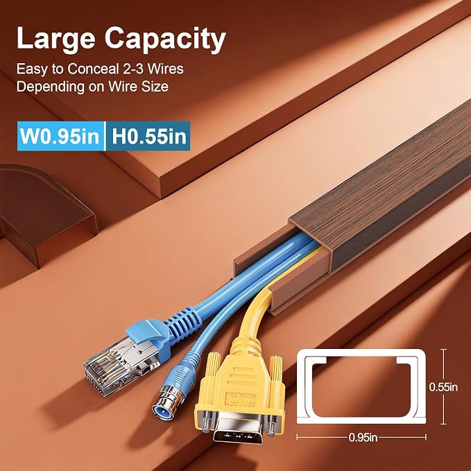Yecaye Cord Covers for Wires on Wall, W0.95in H0.55in, Cherry | TV Cord Hider - Image 4