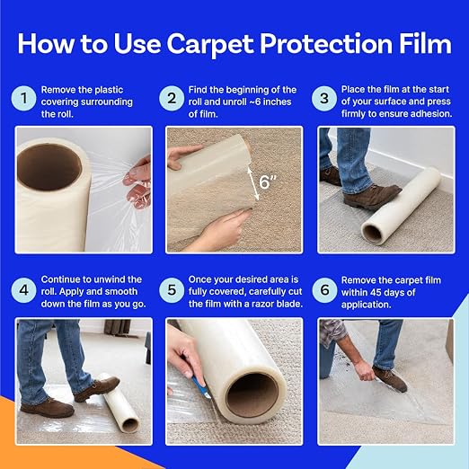 TapeManBlue Carpet Protection Film 24" x 200', 4 Rolls, Self Adhesive Plastic - Image 8
