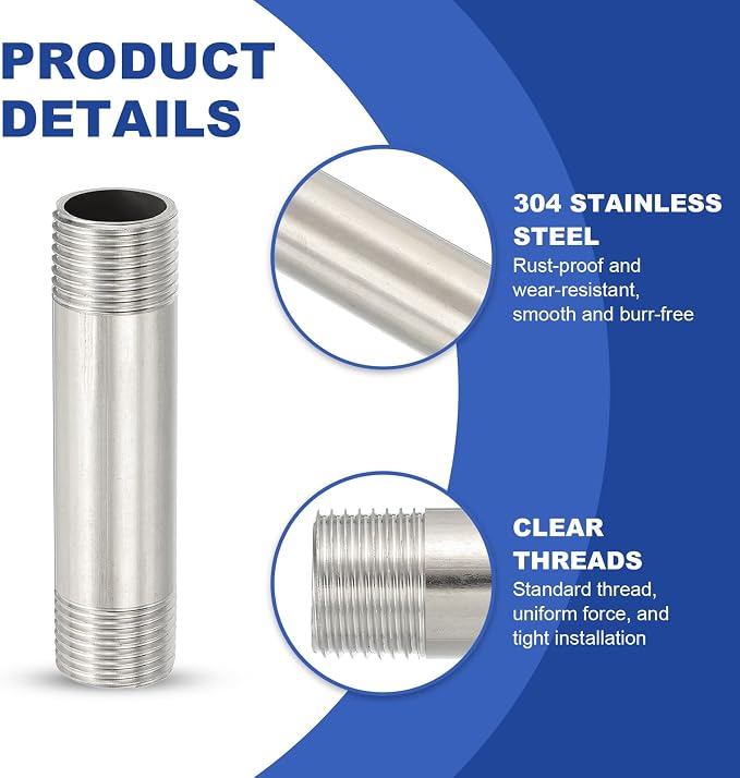 PATIKIL 304 Stainless Steel Pipe Fitting, 2 Pack 1/2" BSP Male x 1/2" BSP Male - Image 4