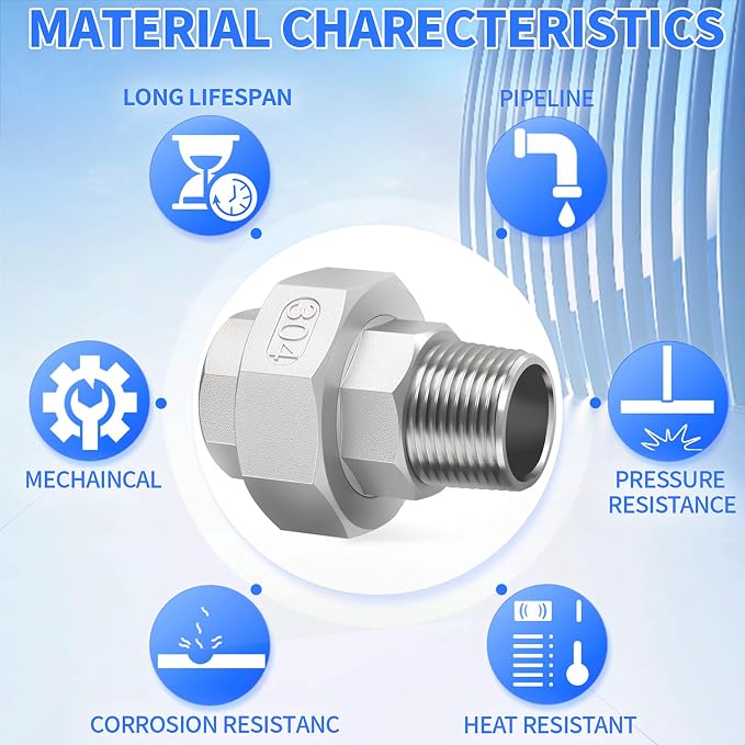 ChillWaves 304 Stainless Steel Cast Pipe Fitting, Union，3/4" NPT Male x 3/4" - Image 5