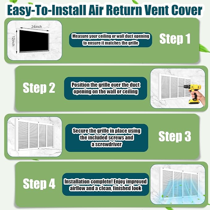 Blulu 6 Pack Fit for 24 x 12 Inch Duct Opening Return Air Vent Cover - Image 4