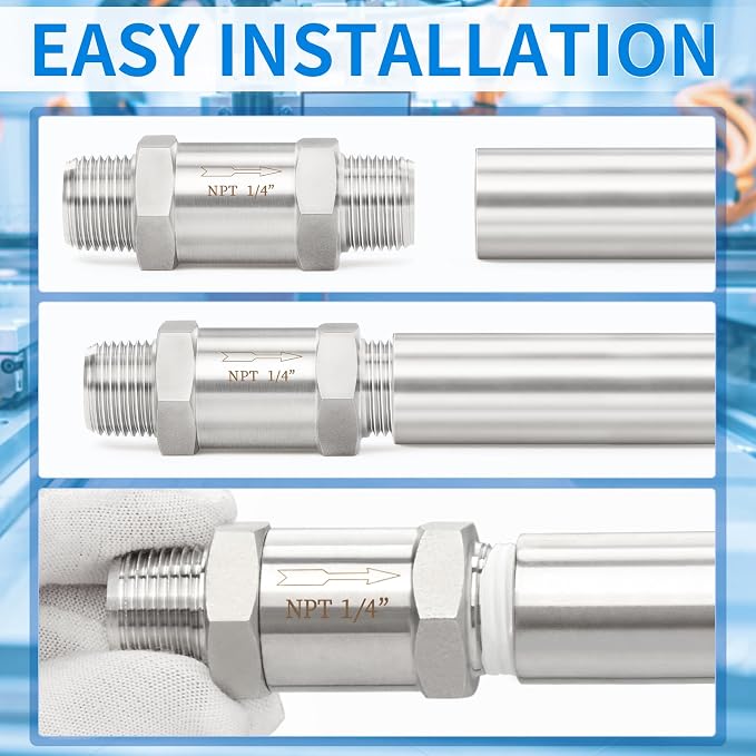 ChillWaves 304 Stainless Steel In-Line Split Check Valve 1/4" NPT Male Thread - Image 8