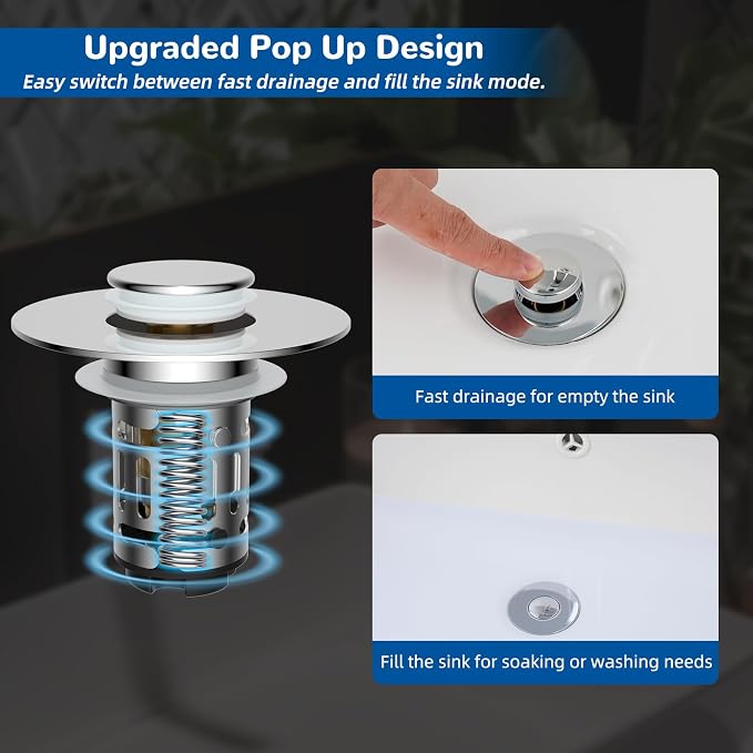 Hibbent 2 PCS Upgraded 3 in 1 Bathroom Sink Drain Strainer, Pop Up Stopper - Image 6