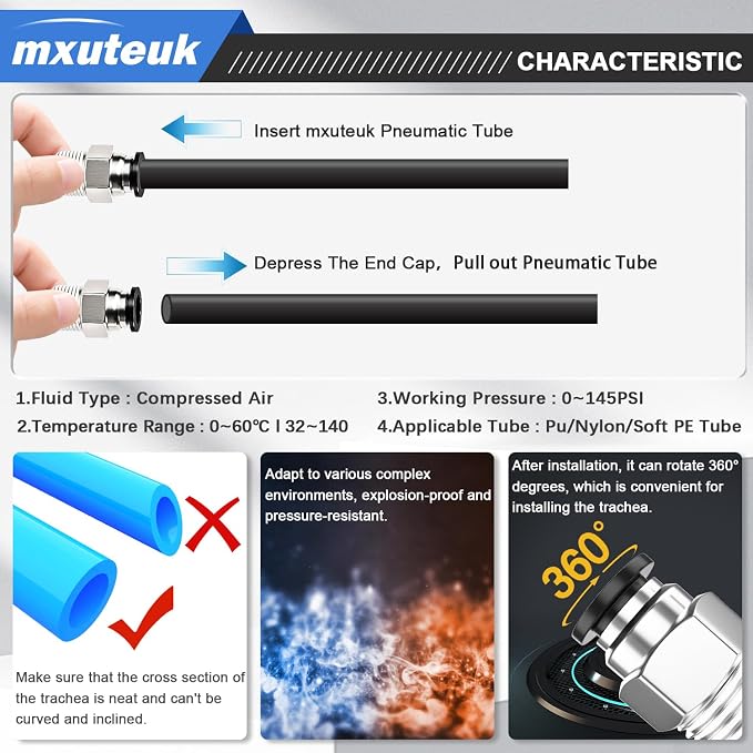 mxuteuk 1/4" OD to 1/8" NPT Push to Connect Fittings Air Hose Fittings - Image 4