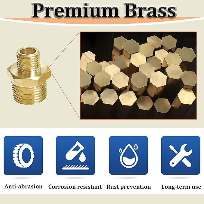 2PCS NPT Male Threaded Reducing Nipple Pipe Fitting Adapter, Brass Hex Nipple - Image 2