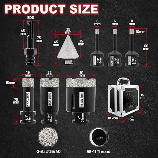 DT-DIATOOL Diamond Core Drill Bits Kit 8pcs/Set - Image 2