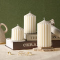 Conelist Set of 3 White Ribbed Pillar Candles Soy Wax Scented Ribbed Candle | by Conelist