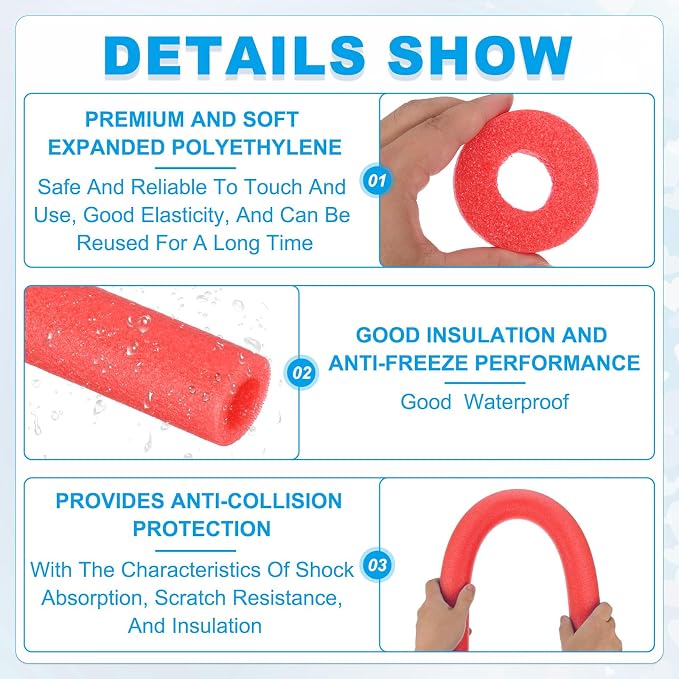 PATIKIL Pipe Insulation Foam Tube Foam Pipe Tubing Covers Red 2Pcs | 1-3/16" ID - Image 3