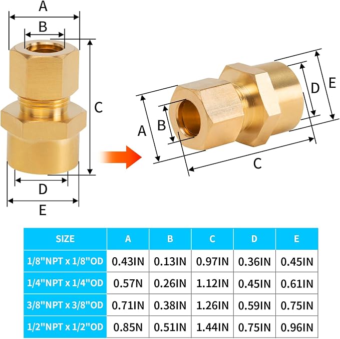 ChillWaves Brass Compression Tube Fitting, 3/8" OD x 3/8" NPT Female - Image 7