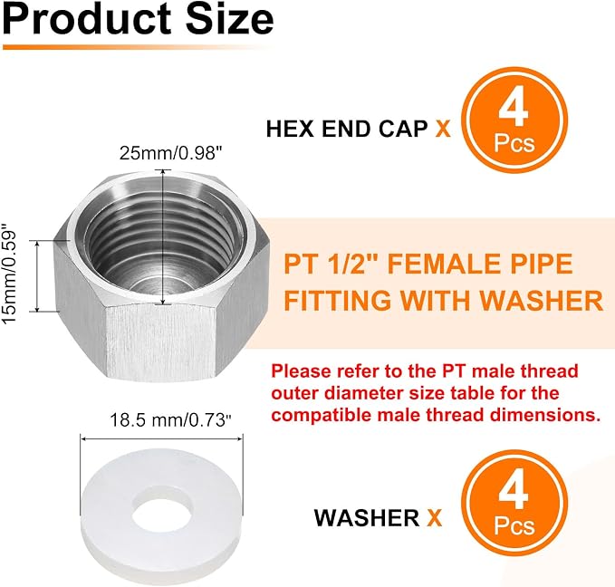 uxcell 4pcs Hex End Cap 304 Stainless Steel Nut - Image 2