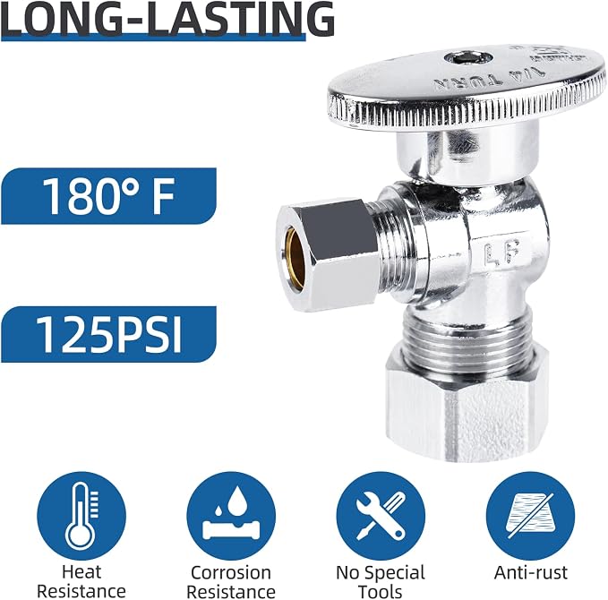BH Angle Stop Valve 1/2" Nominal Compression x 3/8" OD, 1/4-Turn Shut Off Valve - Image 3