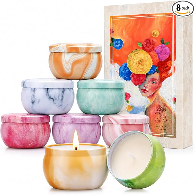Scented Candles Gift Set, 8 Pack Soy Wax Blend Candles, 70 g Metal Candle Cans by LKDJR