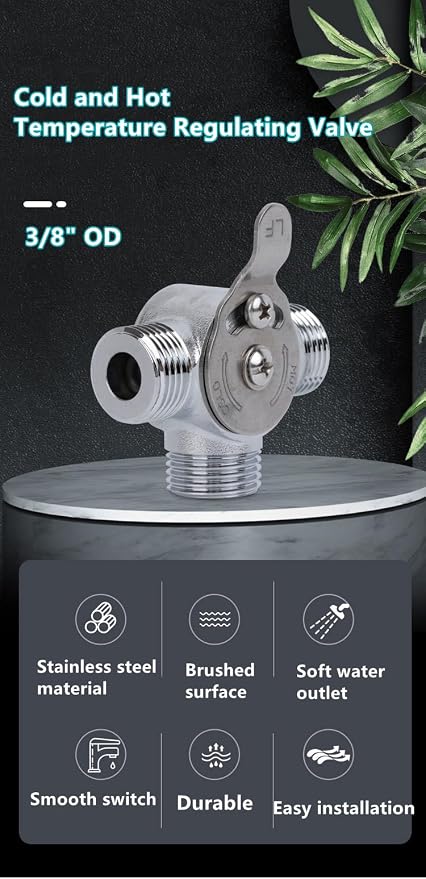 3/8" Manual Mixing Valve for Hot and Cold Water, Three-way Solid Brass - Image 2