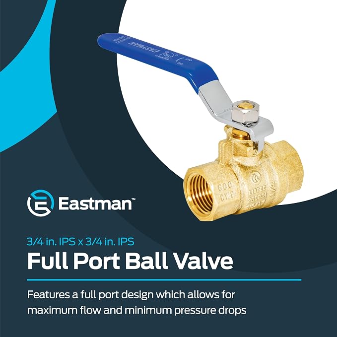 Eastman 1/2 Inch IPS Heavy Duty Full Port Ball Valve, Brass Plumbing Fitting - Image 2