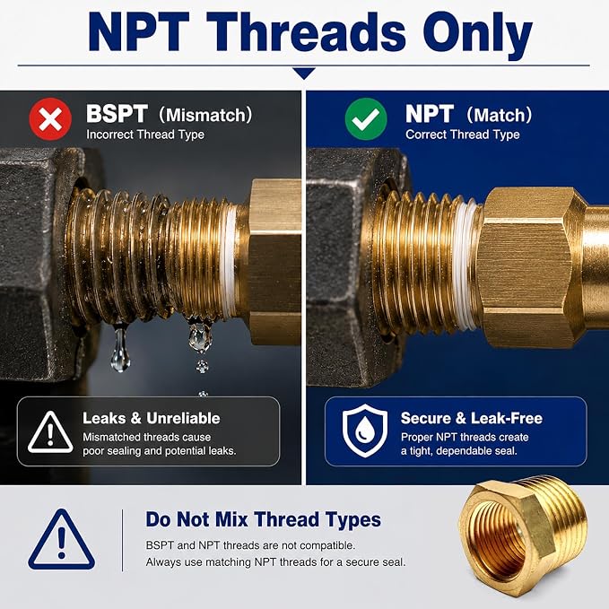 2PCS 1/2" NPT Male to 3/8" NPT Female Brass Hex Bushing Reducer Adapter | NPT - Image 7