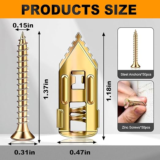 50 Set Self Drilling Drywall Anchors and Screws, Dry Wall Anchors Heavy Duty - Image 6