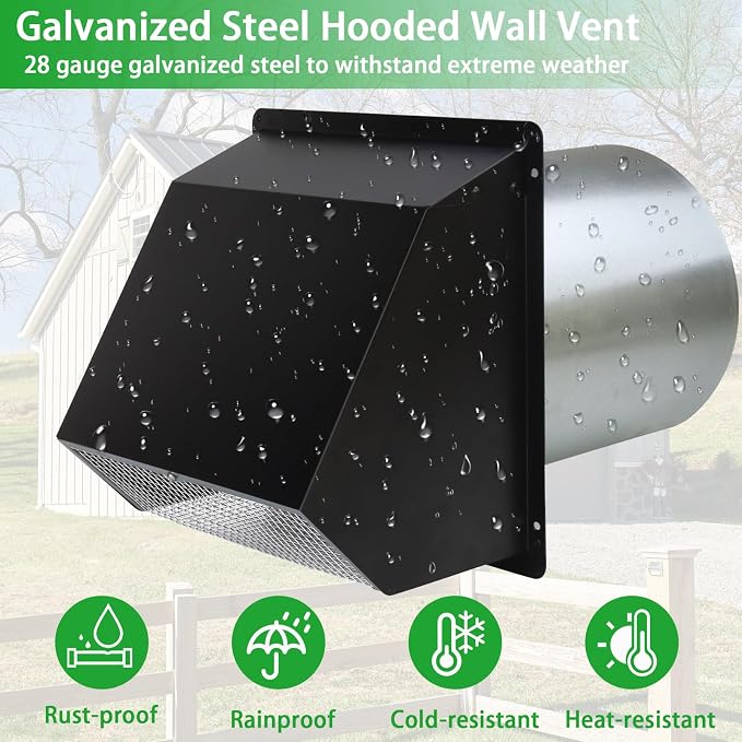 4Inch Dryer Vent Cover Outside, Hooded Wall Vent - Image 5