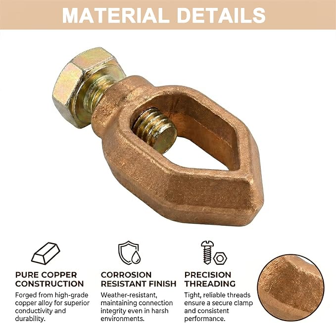 Copper Ground Rod Clamp for 3/8"-1/2" Ground Rods, Electric Fences, Solar Panels - Image 3