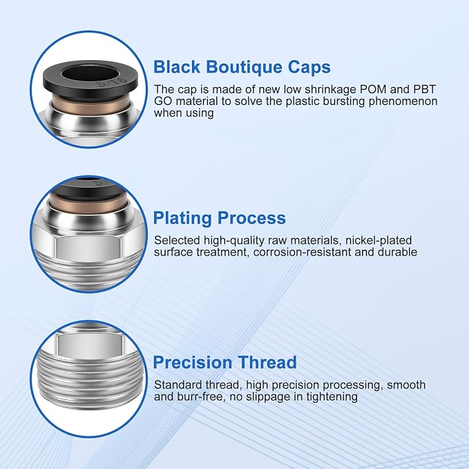 CNAODUN 12 Pcs Push to Connect Fittings 5/16 Inch Tube OD x 3/8 Inch NPT Thread - Image 3