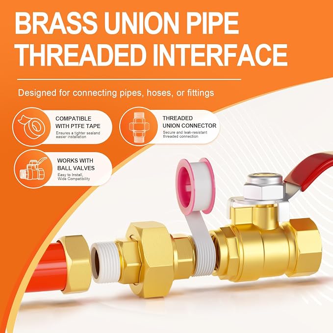 GASHER 2PCS 1/4" MNPT Brass Union Pipe Fitting | 1/4 Inch Male x 1/4 Inch Male - Image 5