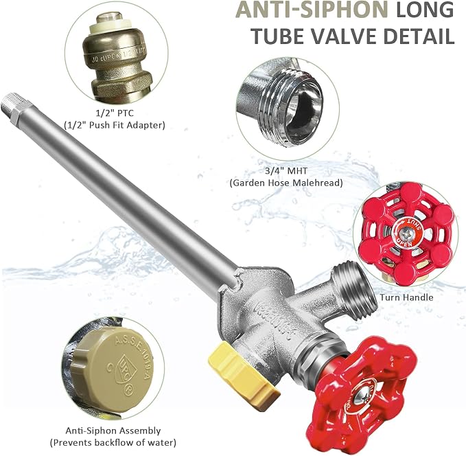 10 inch Anti-Siphon Frost Free Sillcock, No Lead Brass Frost Proof Outdoor - Image 7