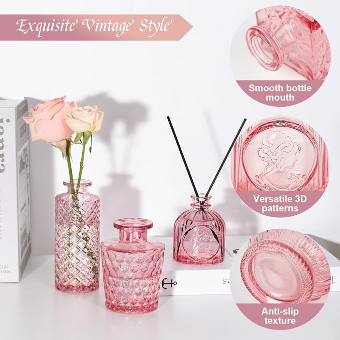 Clear Pink Glass Bud Vase Set of 24 Pcs, Small Bud Vases in Bulk, Glass Crystal - Image 8
