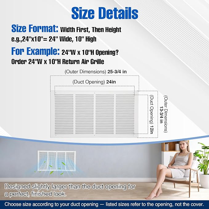 Fancat 24x12 Duct Opening | Steel Return Air Grille | Vent Cover Grill - Image 4