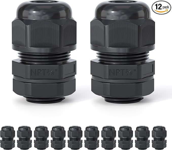 12 Pcs 3/8" NPT Cable Glands, IP68 Waterproof Nylon PA66 | Strain Relief Cord by EBILNVKE