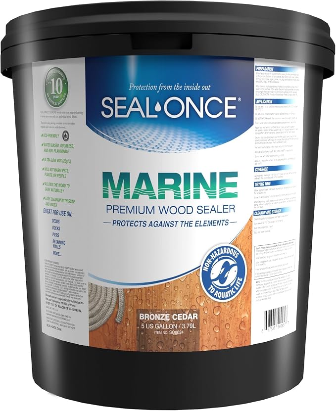 Seal-Once Marine Waterproof Wood Sealer and Stain, Bronze Cedar, 5 Gallon | by SEAL-ONCE