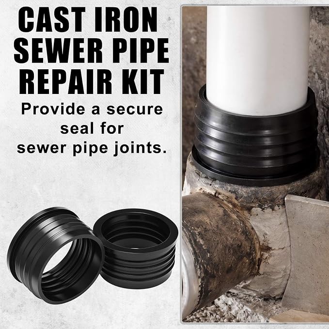 4 Pack 3'' to 3'' Cast Iron Hub to PVC Adapter Sewer Pipe Repair Kit Flexible - Image 3
