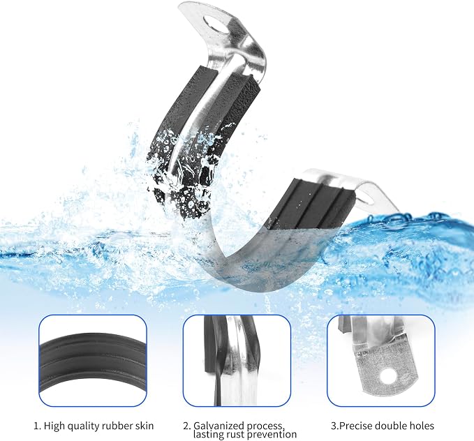2 Inch Reinforced Rigid Pipe Strap, 2 Holes U Bracket Cable Clamp Hanger - Image 3