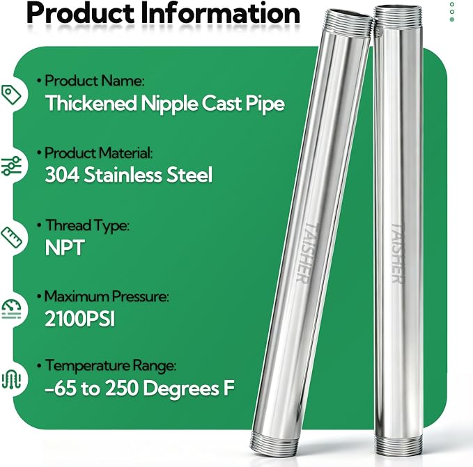2pcs Thickened Nipple Cast Pipe 1" NPT Male - Image 3