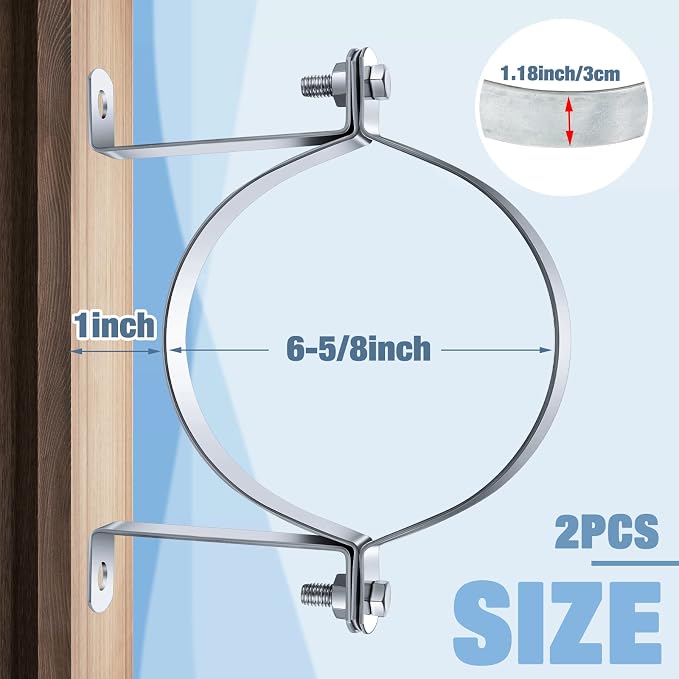 2 Pcs 6 Inch B Vent Wall Straps, Round Pipe Split Ring Hangers | Galvanized - Image 2