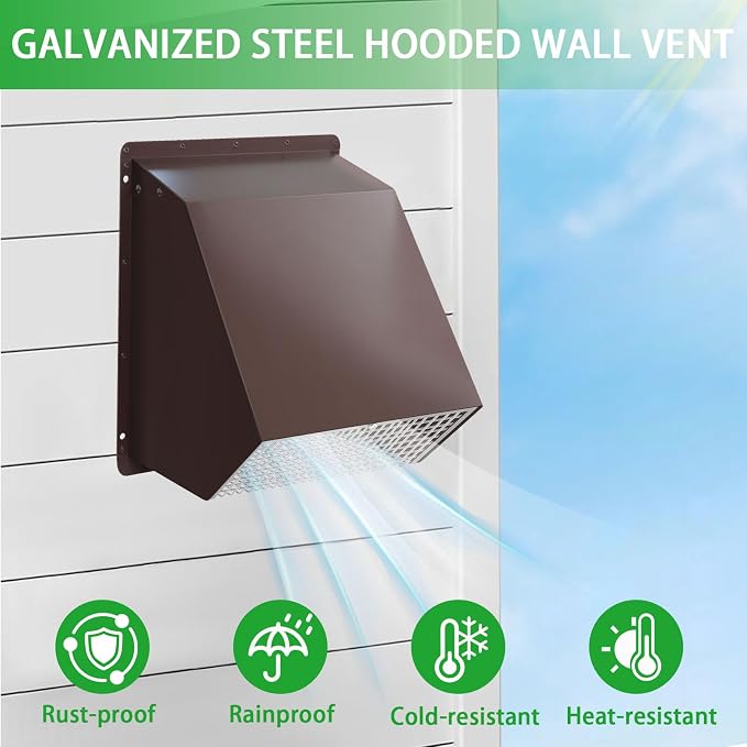 8 Inch Hooded Wall Vent with Screen and Damper, Outdoor Wall Exhaust Vent Cover - Image 5