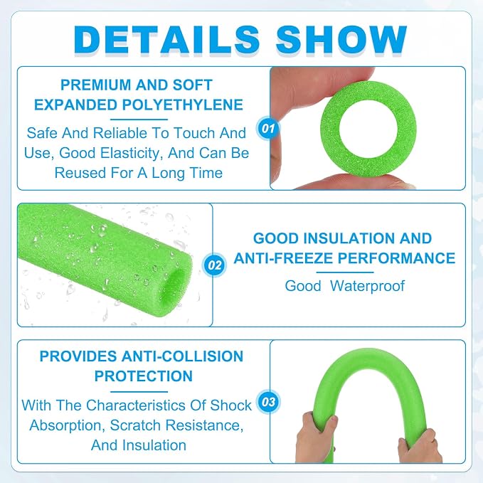 PATIKIL Pipe Insulation Foam Tube Foam Pipe Tubing Covers Green 2Pcs | 1-1/4" - Image 3