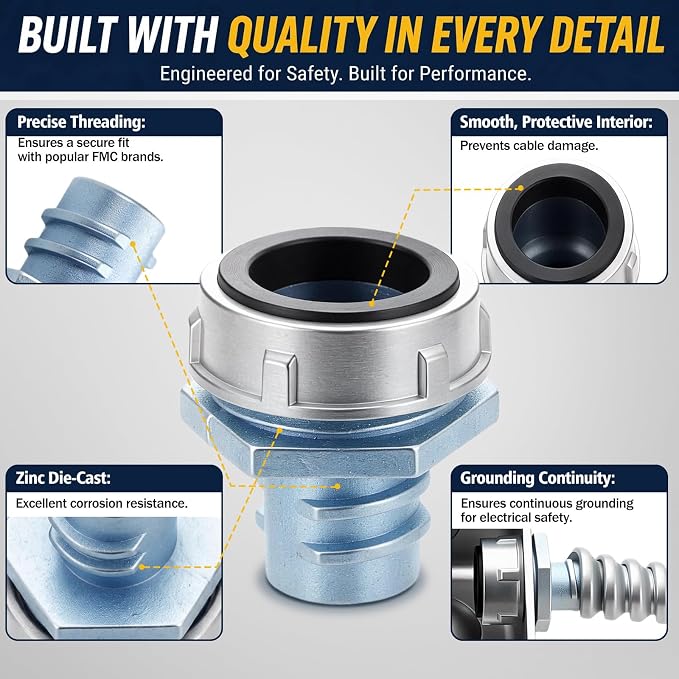 10 Pack 3/8 Inch Flex Connector Conduit Fitting Zinc Screw in Die Cast Emt - Image 3