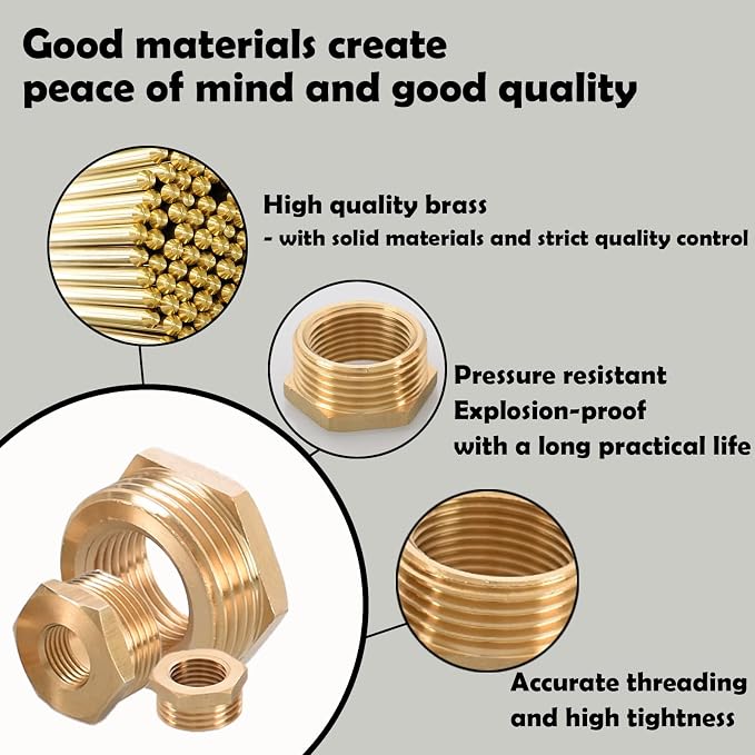 Brass Pipe Fitting Reducer Hex Bushing 3/4 NPT Male x 1/2 NPT Female Adapter - Image 5