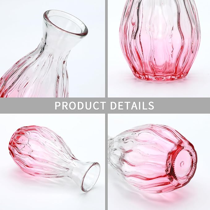 Glass Bud Vases Set of 4, Small Pink Flower Vases - Image 3