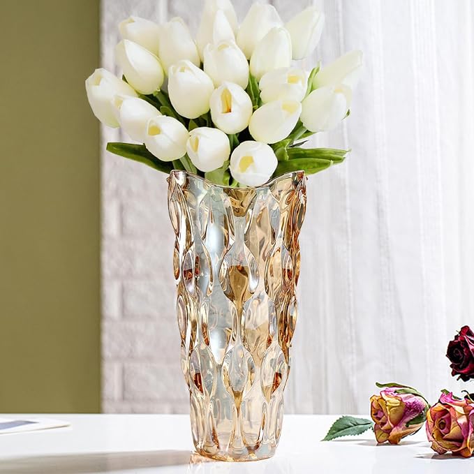 CEMABT Amber Glass Vase for Centerpieces, 9.4-inch Height, 5.1-inch Opening - Image 6