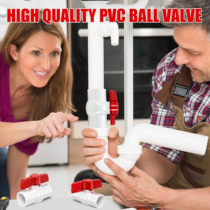 YADIAN 10Pack 1/2'' PVC Ball Valves Threaded, T-handle SCH40 Water Pipe - Image 4