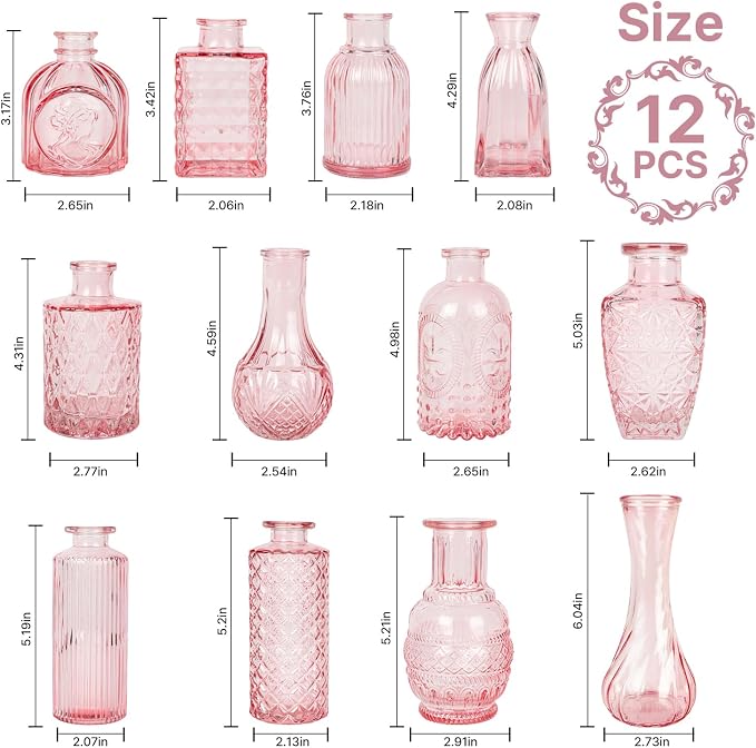 Clear Pink Glass Bud Vase Set of 12 Pcs, Small Bud Vases in Bulk, Glass Crystal - Image 4