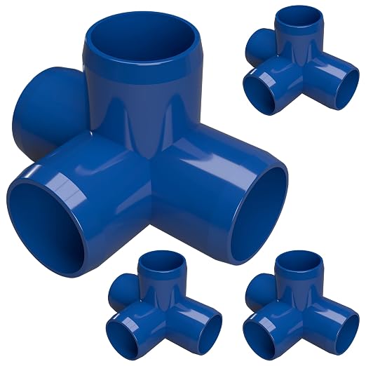 1” 4-Way Tee Furniture Grade PVC Fitting in Blue, Made in USA, UV-Resistant by FORMUFIT