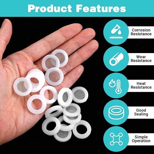 Mabor 20Pcs Rubber Washer for Shower Head, Stainless Steel Mesh Seal Ring Gasket - Image 3