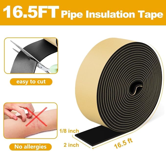 DEMEDO Pipe Insulation Tape, Pipe Wrap Insulation Foam Tape Self Adhesive - Image 5